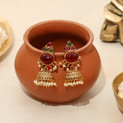 Pearl Drop Intricated Detailing Mehendi Plated Jhumka