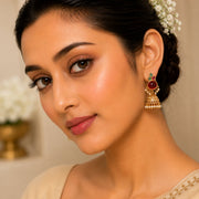 Pearl Drop Intricated Detailing Mehendi Plated Jhumka