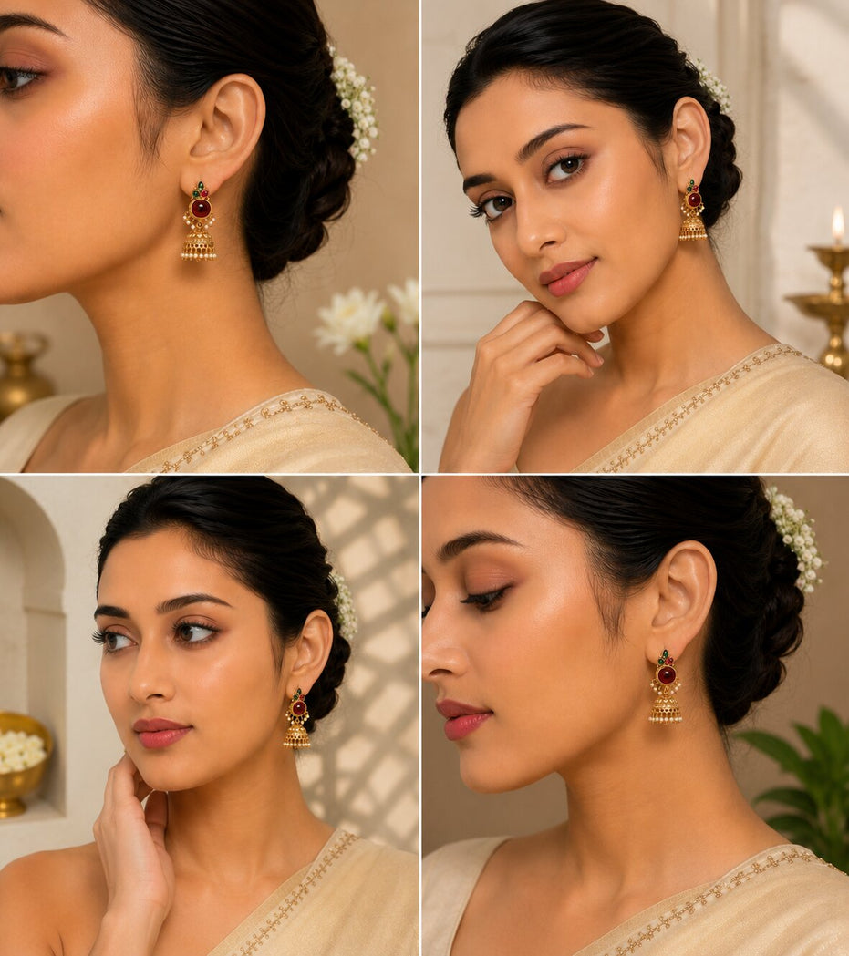 Pearl Drop Intricated Detailing Mehendi Plated Jhumka