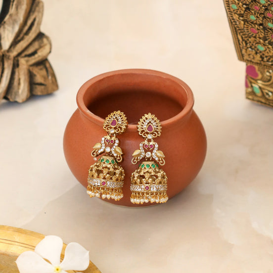 Traditional Gold Plated Peacock Jhumka