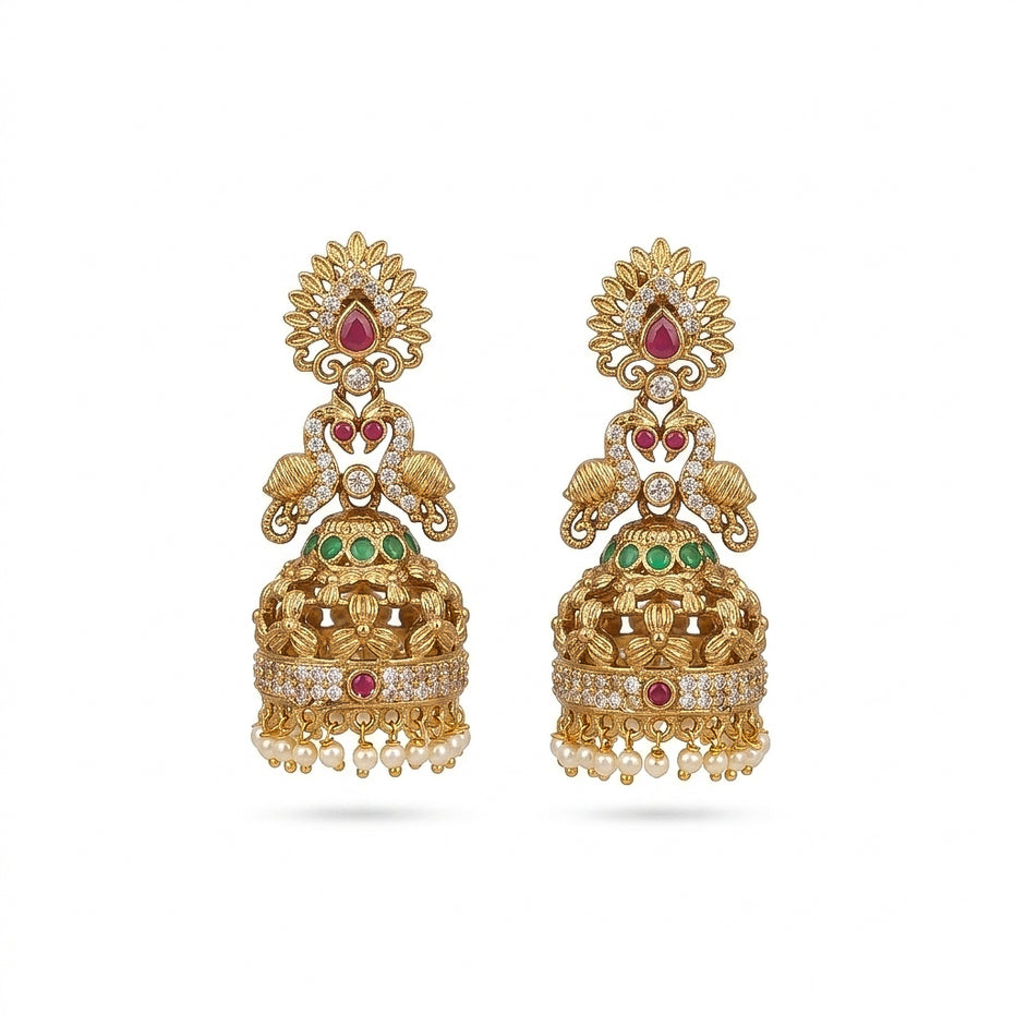Traditional Gold Plated Peacock Jhumka