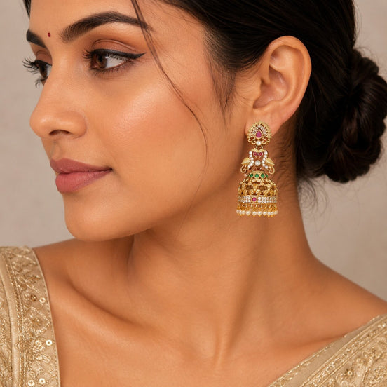 Traditional Gold Plated Peacock Jhumka