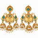 Mehendi Plated Traditional Jhumka Earrings with Floral Filigree, Circular Medallion, Teardrop and Lattice Pattern