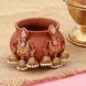 Mehendi Plated Traditional Jhumka Earrings with Floral Filigree, Circular Medallion, Teardrop and Lattice Pattern