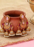 Mehendi Plated Traditional Jhumka Earrings with Floral Filigree, Circular Medallion, Teardrop and Lattice Pattern