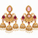 Mehendi Plated Traditional Jhumka Earrings with Floral Filigree, Circular Medallion, Teardrop and Lattice Pattern