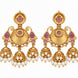Mehendi Plated Traditional Jhumka Earrings with Floral Filigree, Circular Medallion, Teardrop and Lattice Pattern