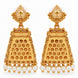 Traditional Temple Jhumka Earrings with Intricate Gopuram Pattern, Carved Architectural Motifs and Pearl Bead Fringe