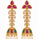 Mehendi Plated Floral Jhumka Earrings with Teardrop Leaf Pattern, Multilayer Stone Embellishments and Pearl Bead Fringe