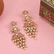 Mehendi Plated Chandbali Jhumka Earrings with Lotus Floral Pattern, Teardrop Motifs and Pearl Fringe