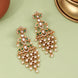 Mehendi Plated Chandbali Jhumka Earrings with Lotus Floral Pattern, Teardrop Motifs and Pearl Fringe