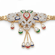 Two Tone Gold & Silver Plated Kundan Stone Studded Floral Hip Belt