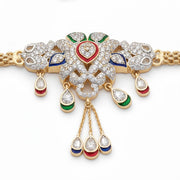 Two Tone Gold & Silver Plated Kundan Stone Studded Floral Hip Belt
