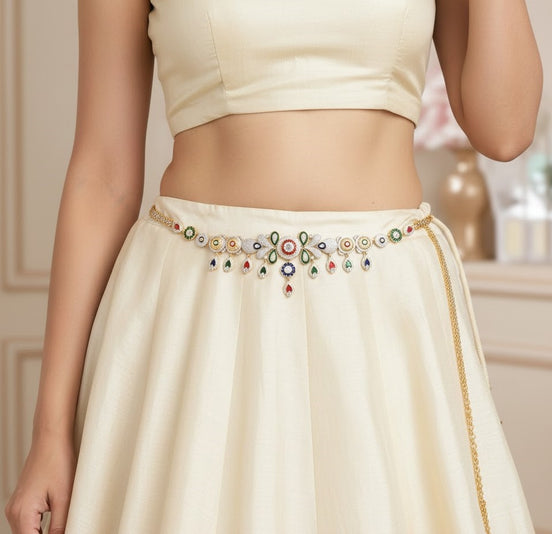 Two Tone Gold & Silver Plated Temple Design Hip Belt