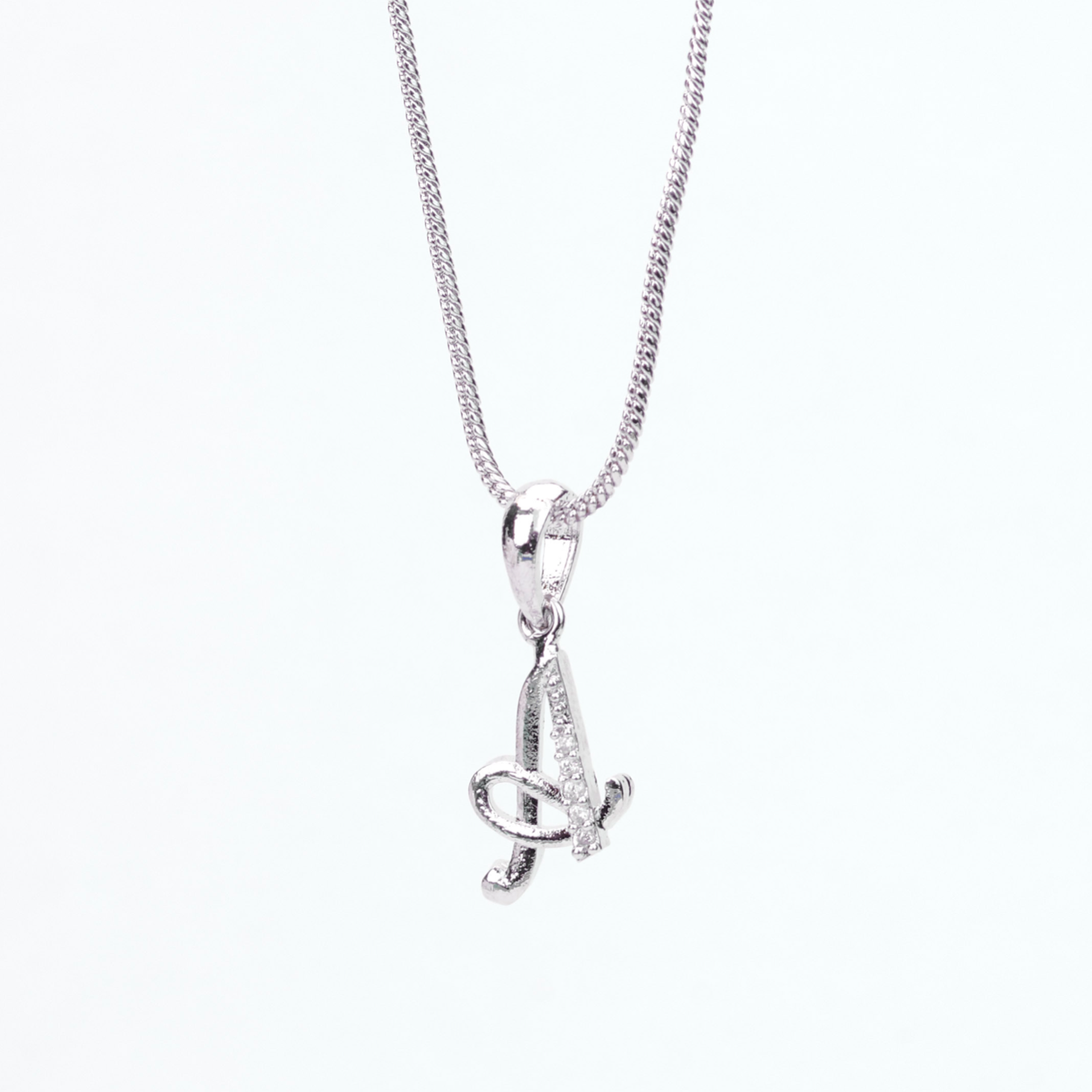 Alphabet A Rhodium Locket with 18 Inch Chain | Opal Touch - Opal Touch