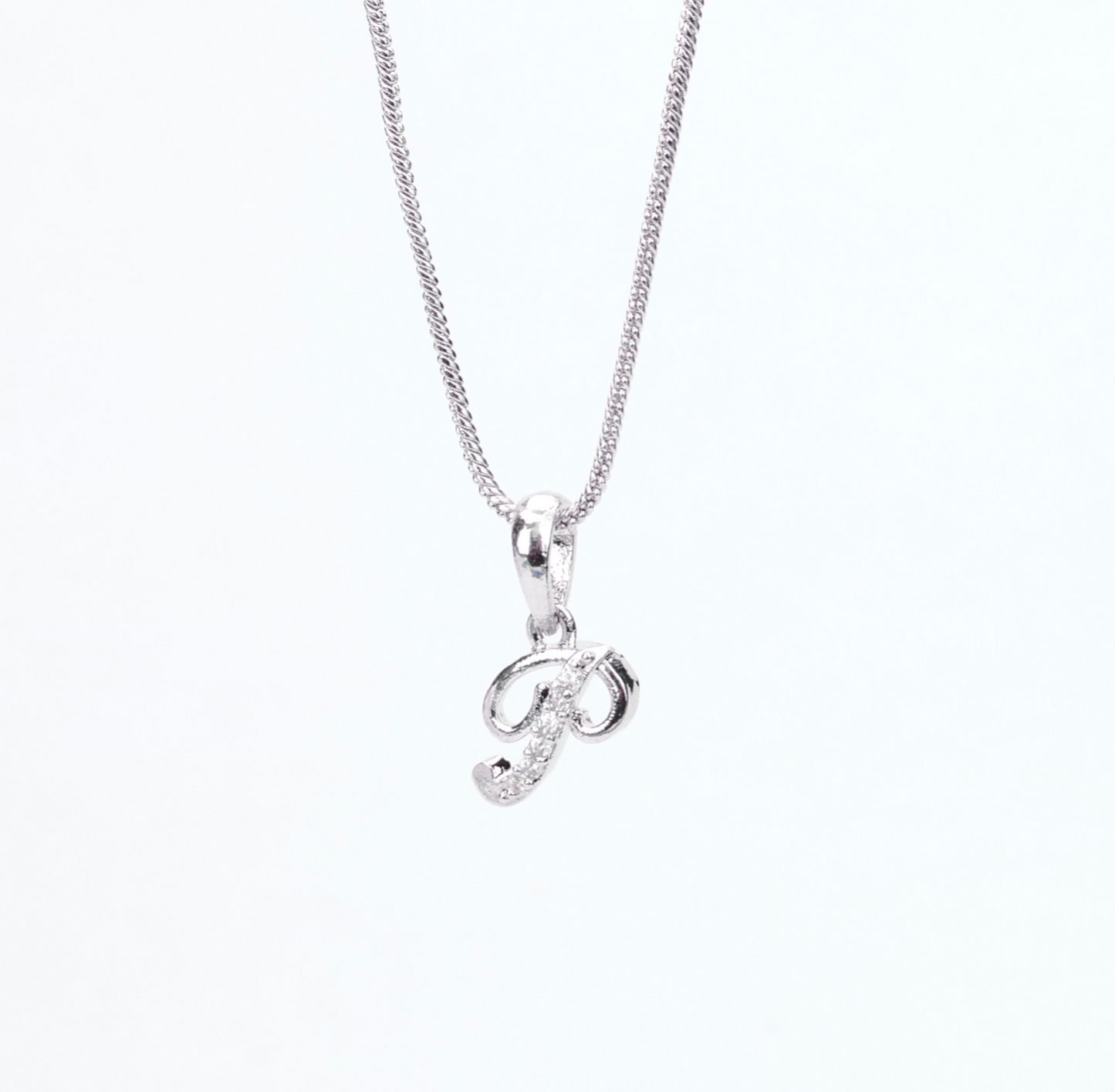 Alphabet P Rhodium Locket with Chain (18")