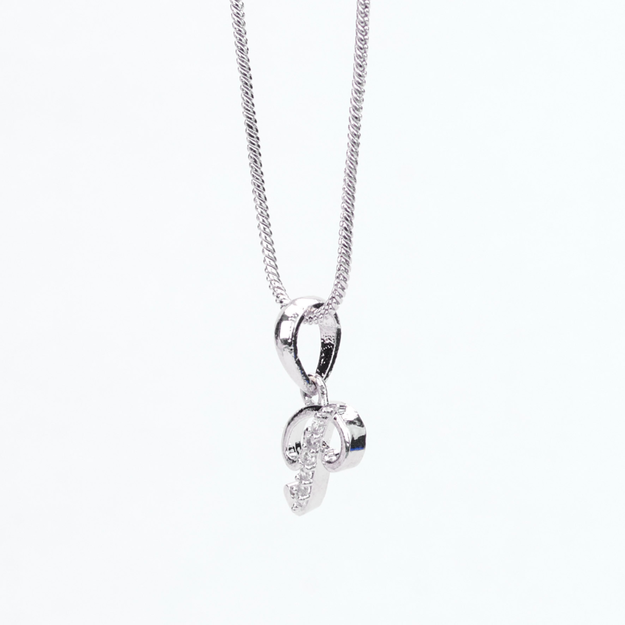 Alphabet P Rhodium Locket with Chain (18")