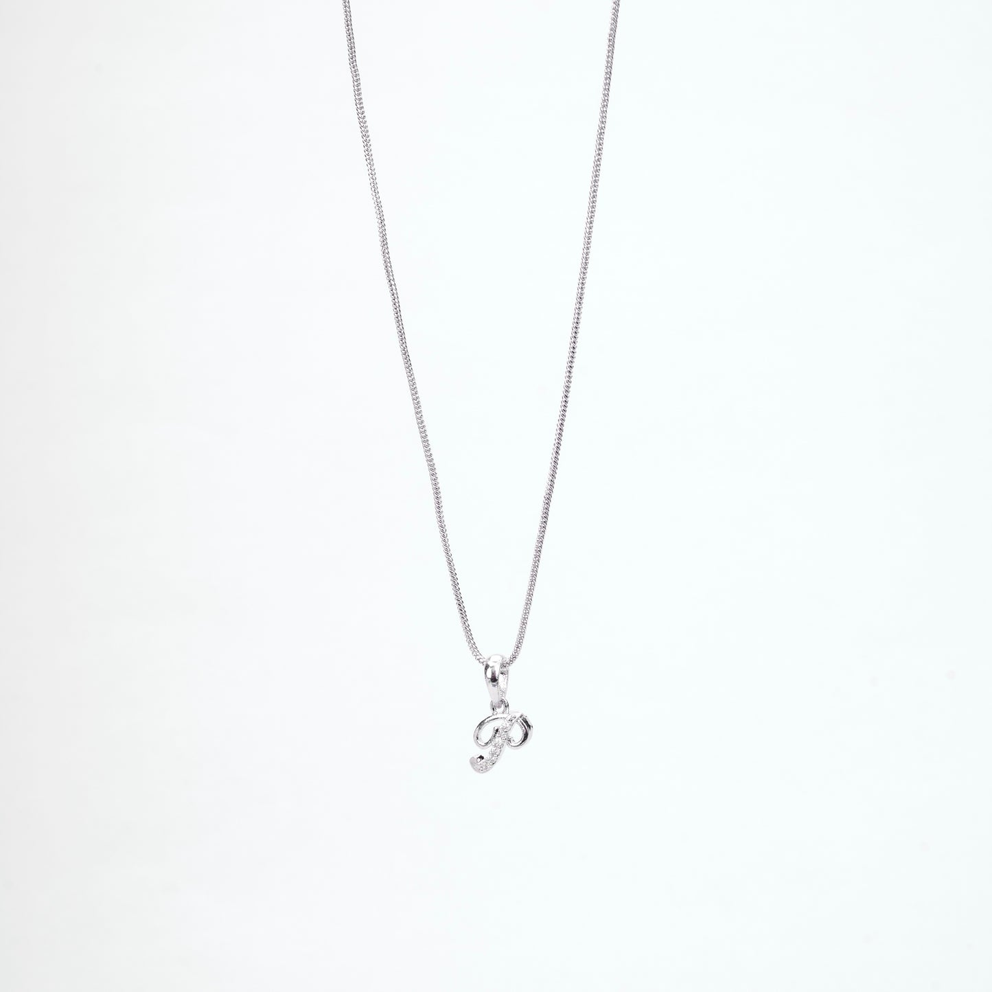 Alphabet P Rhodium Locket with Chain (18")