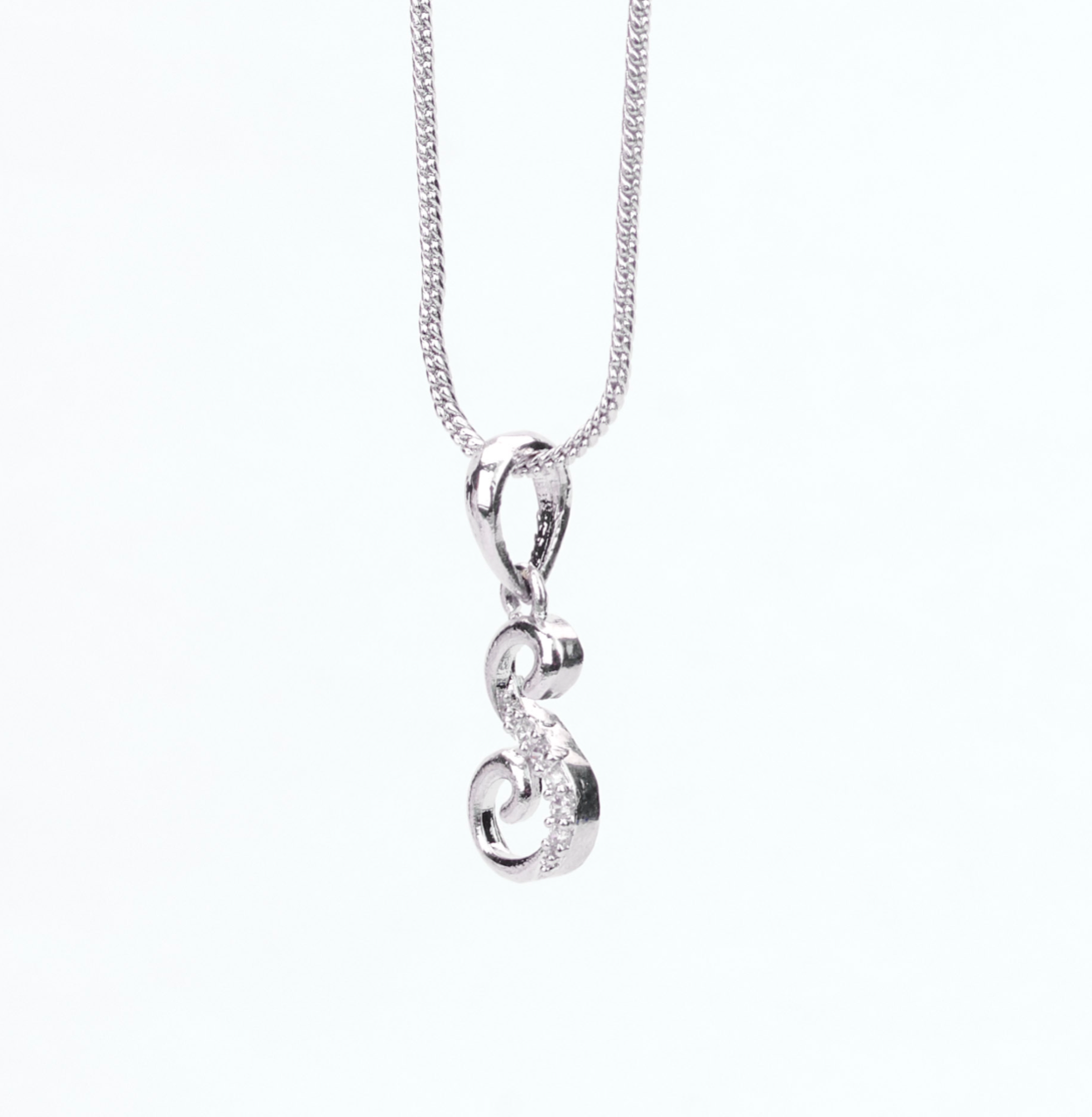 Alphabet S Rhodium Locket with Chain