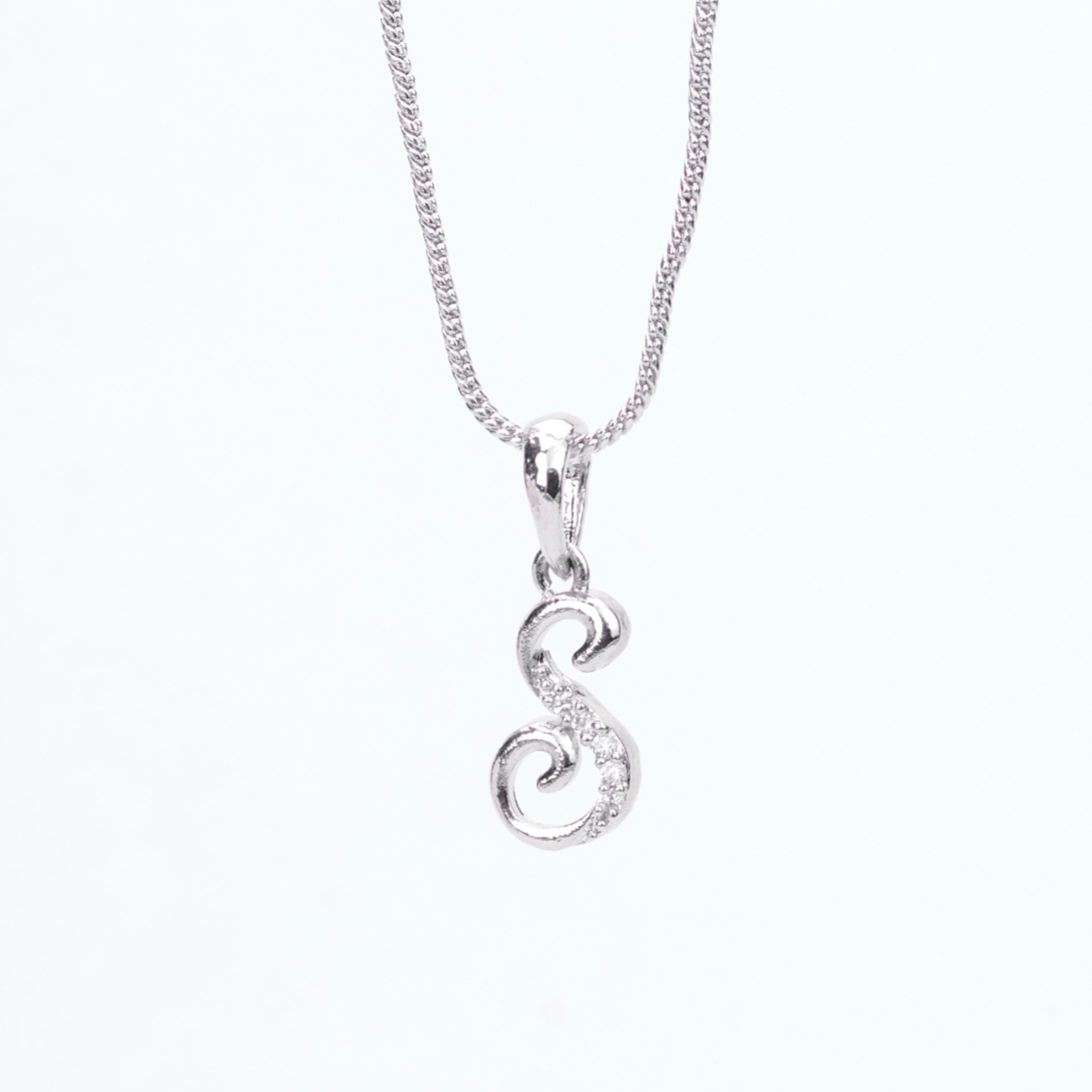 Alphabet S Rhodium Locket with Chain