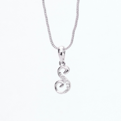 Alphabet S Rhodium Locket with Chain