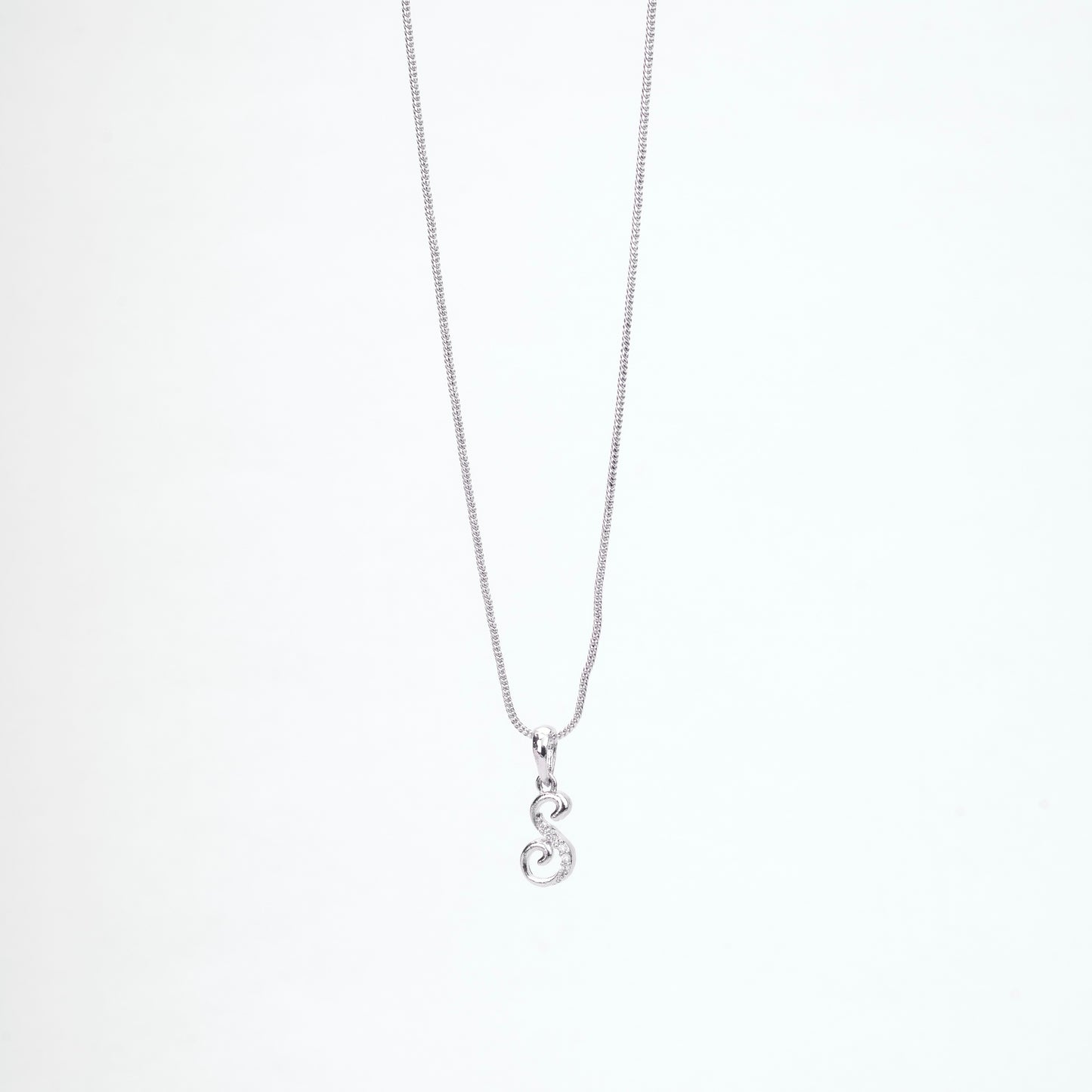 Alphabet S Rhodium Locket with Chain