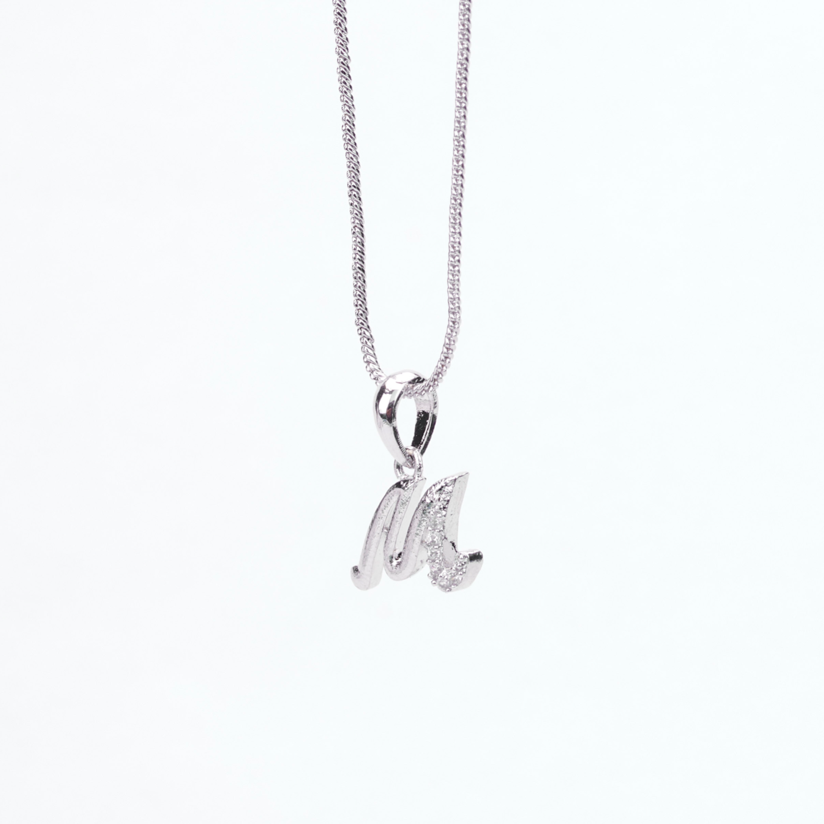 Alphabet M Rhodium Locket with Chain (18") - Opal Touch