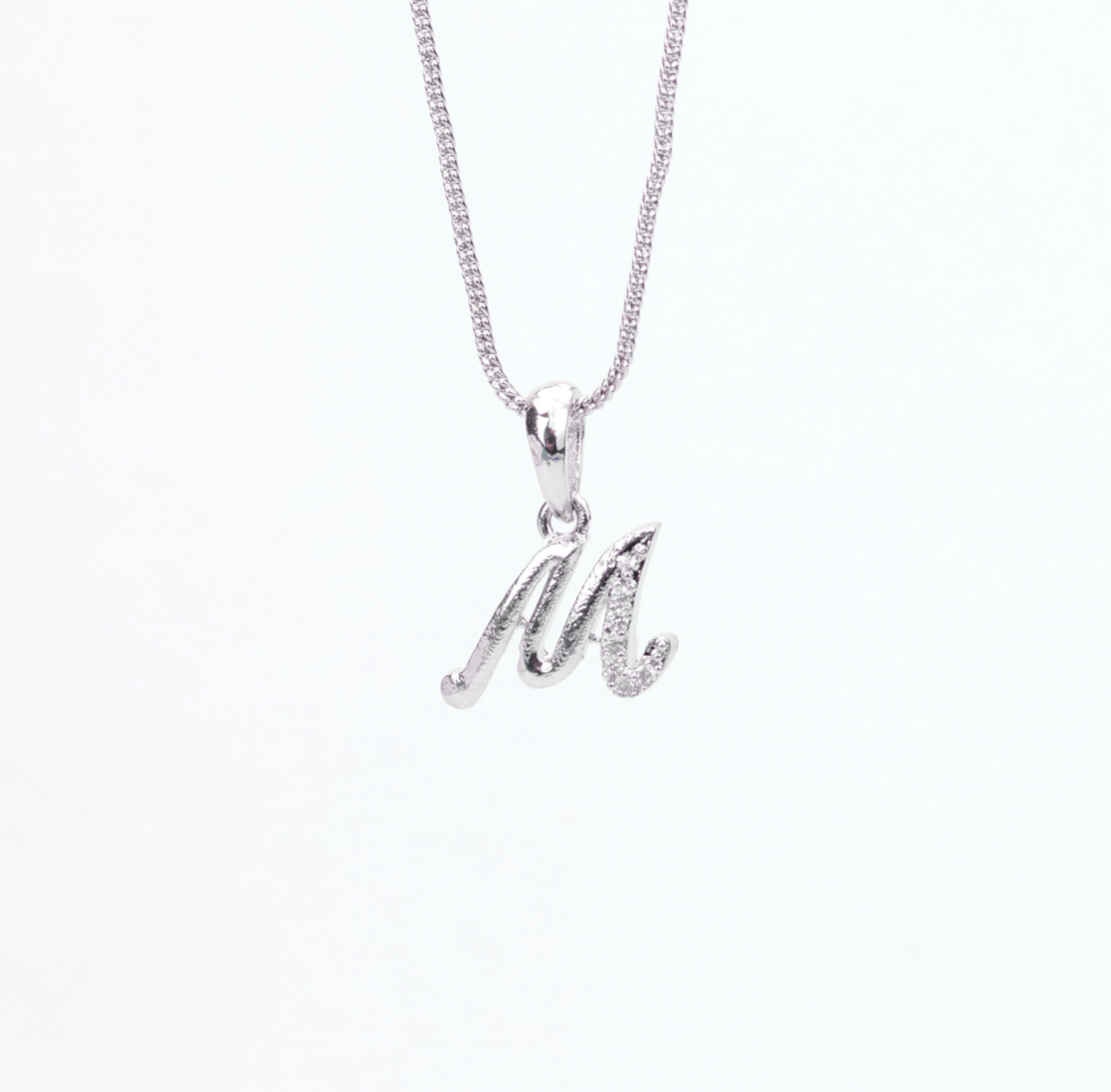 Alphabet M Rhodium Locket with Chain (18") - Opal Touch