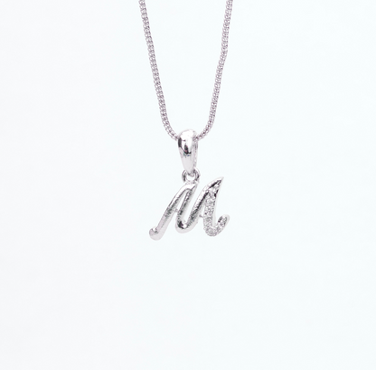 Alphabet M Rhodium Locket with Chain (18") - Opal Touch