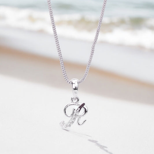 Alphabet R Rhodium Locket