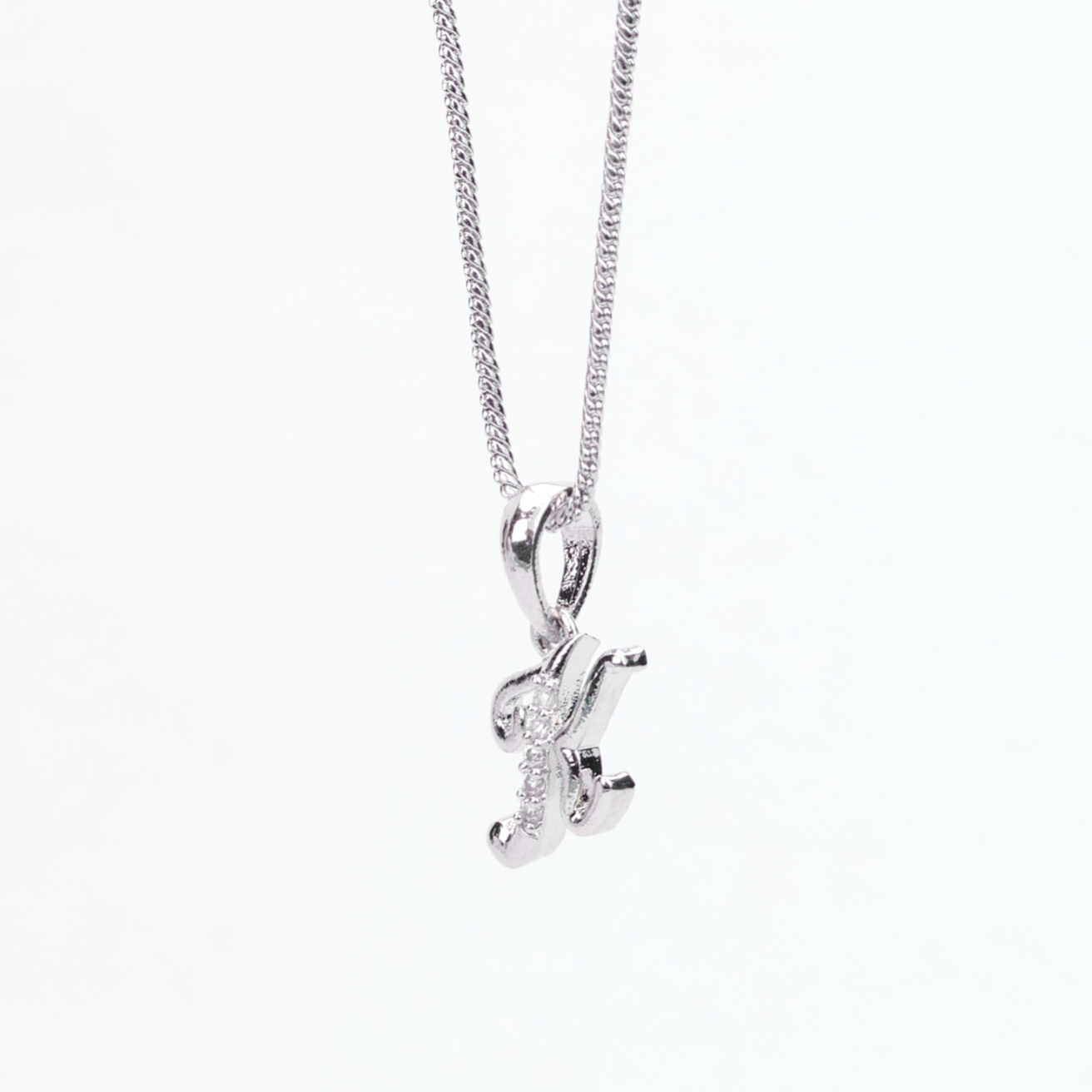 Alphabet K Rhodium Locket with Chain