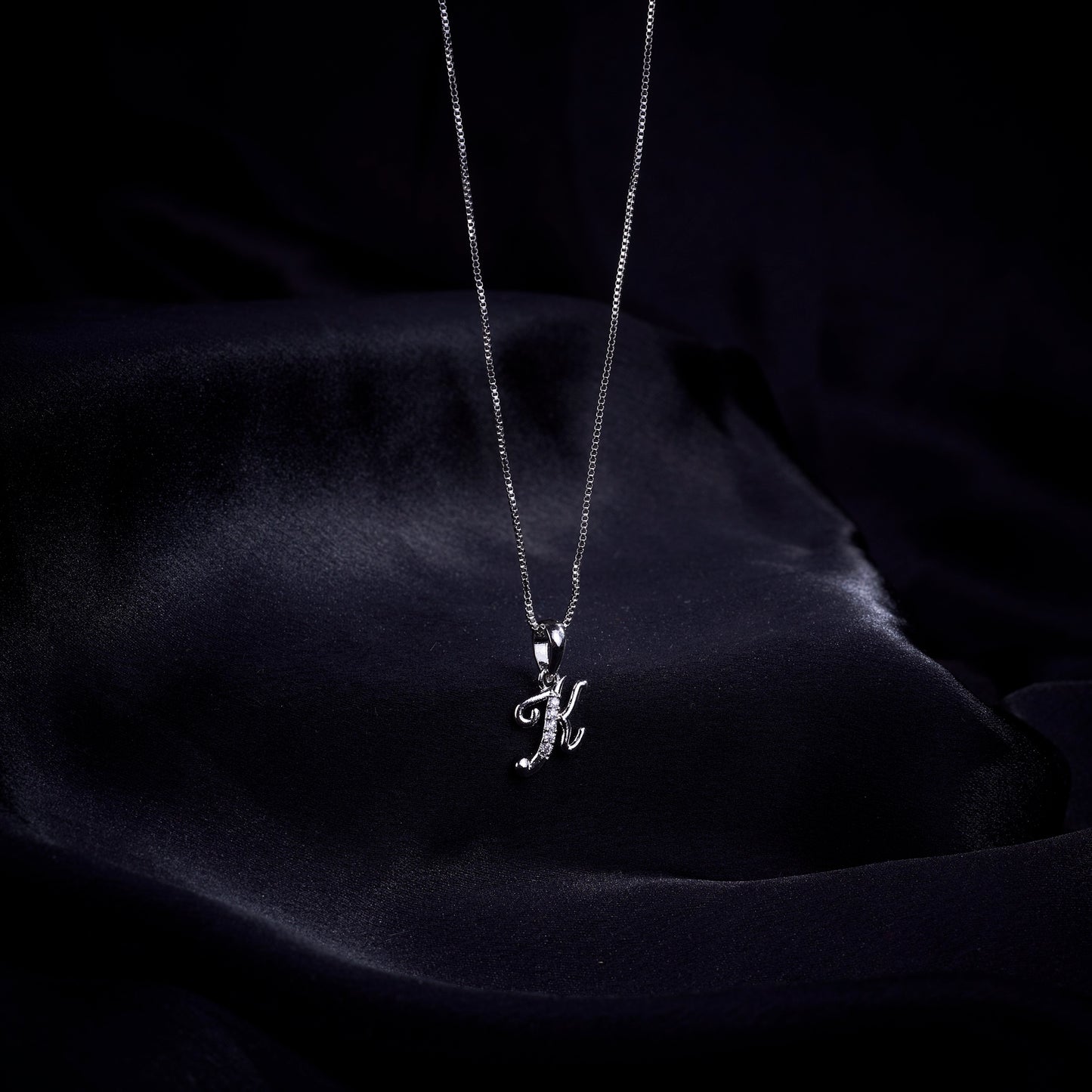 Alphabet K Rhodium Locket with Chain