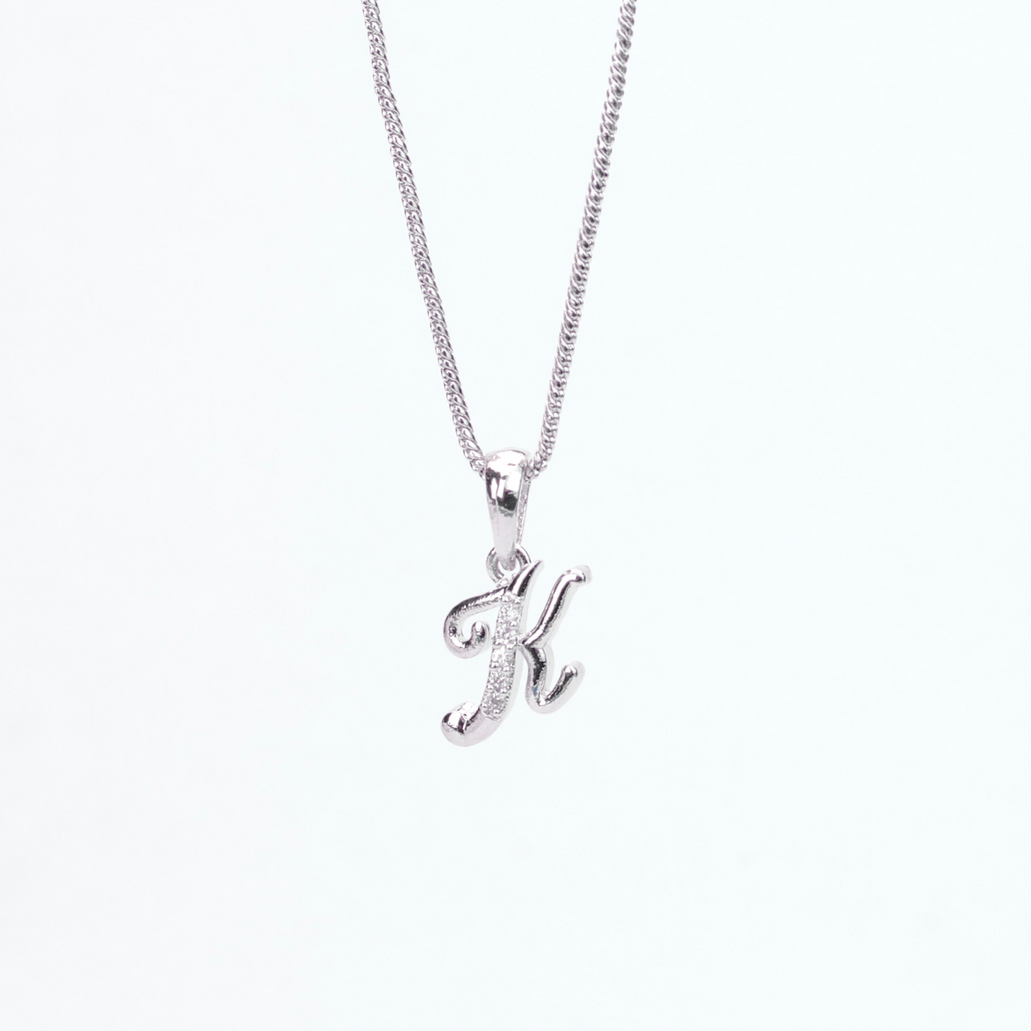 Alphabet K Rhodium Locket with Chain