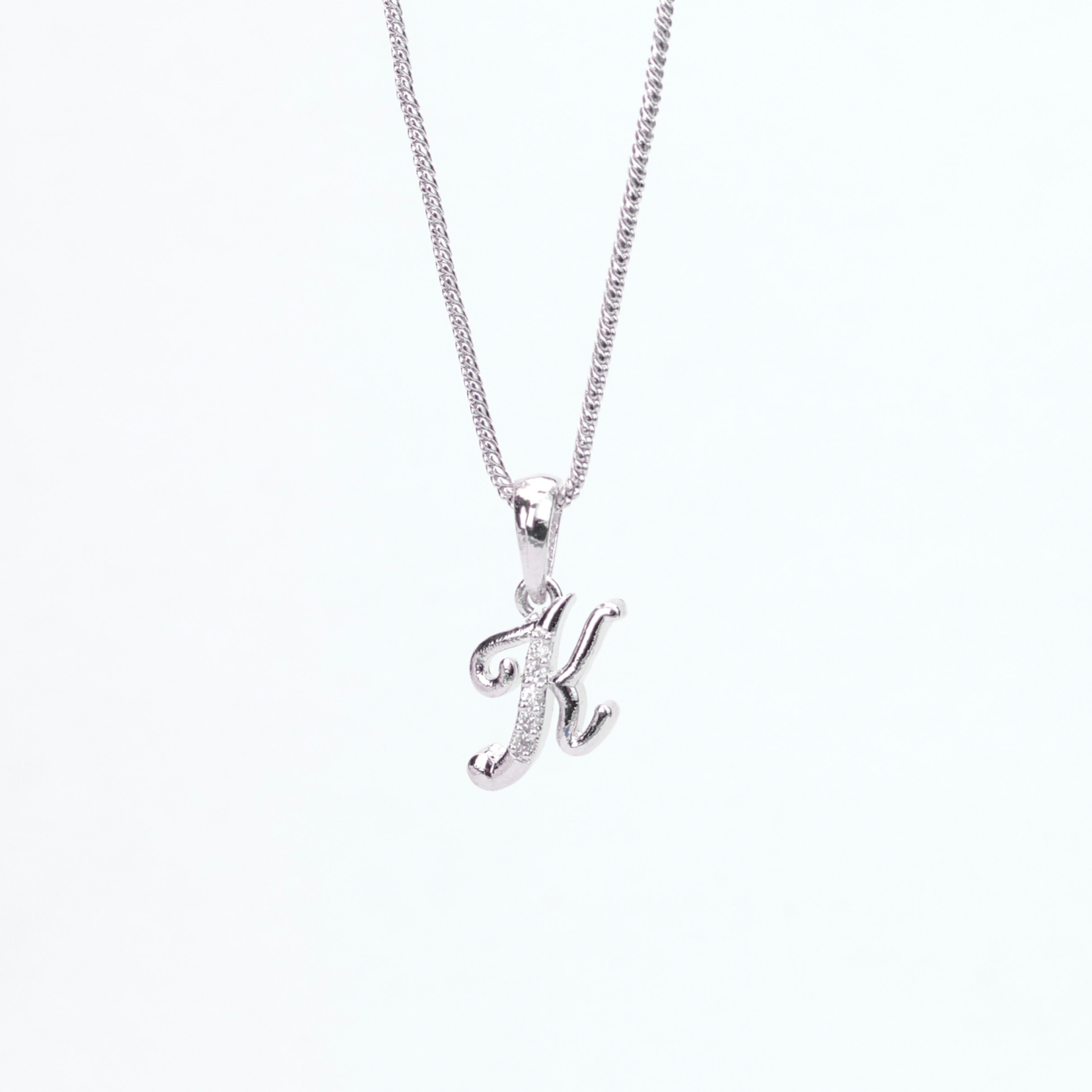 Alphabet K Rhodium Locket with Chain