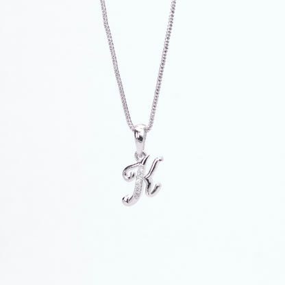 Alphabet K Rhodium Locket with Chain