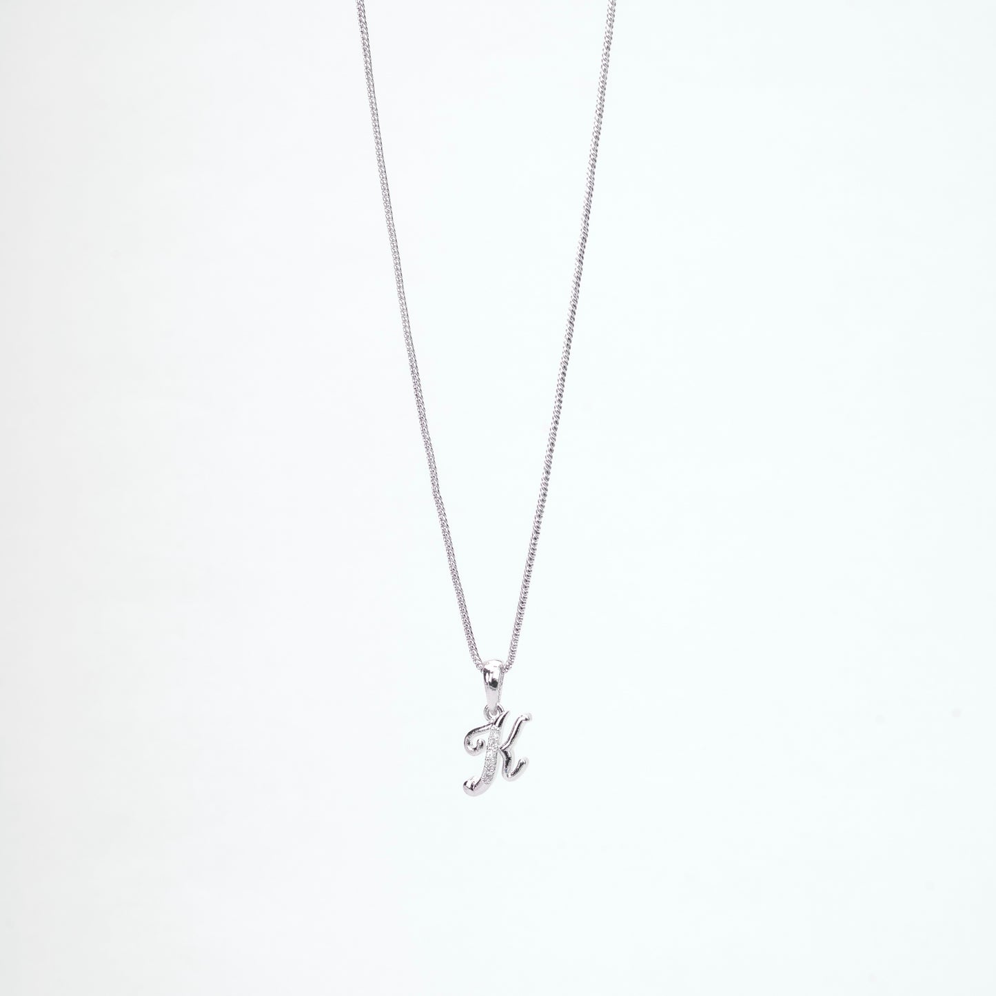 Alphabet K Rhodium Locket with Chain