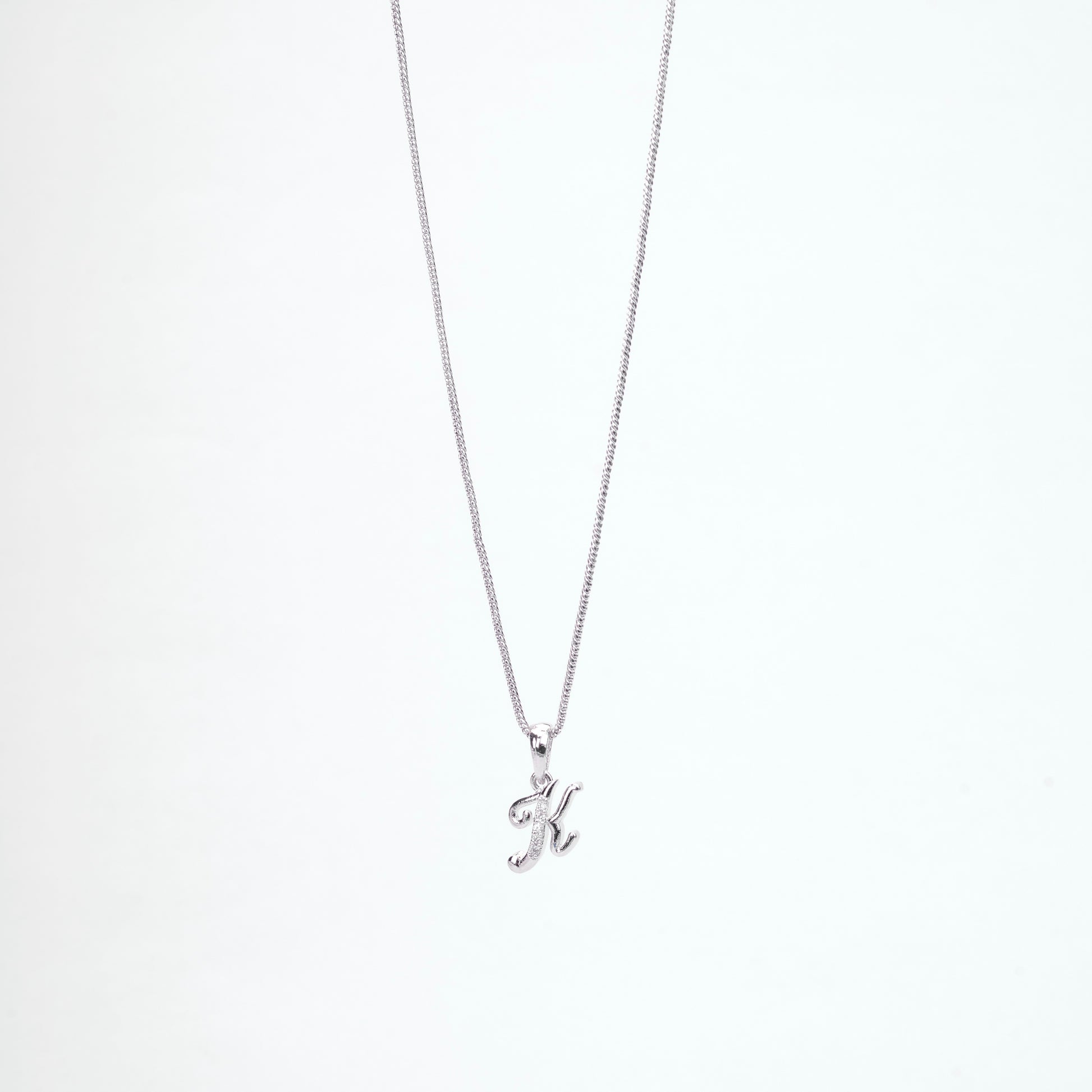 Alphabet K Rhodium Locket with Chain