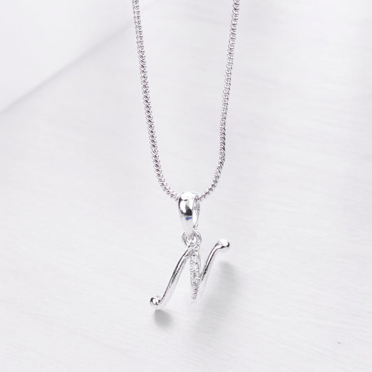 Alphabet N Rhodium Locket