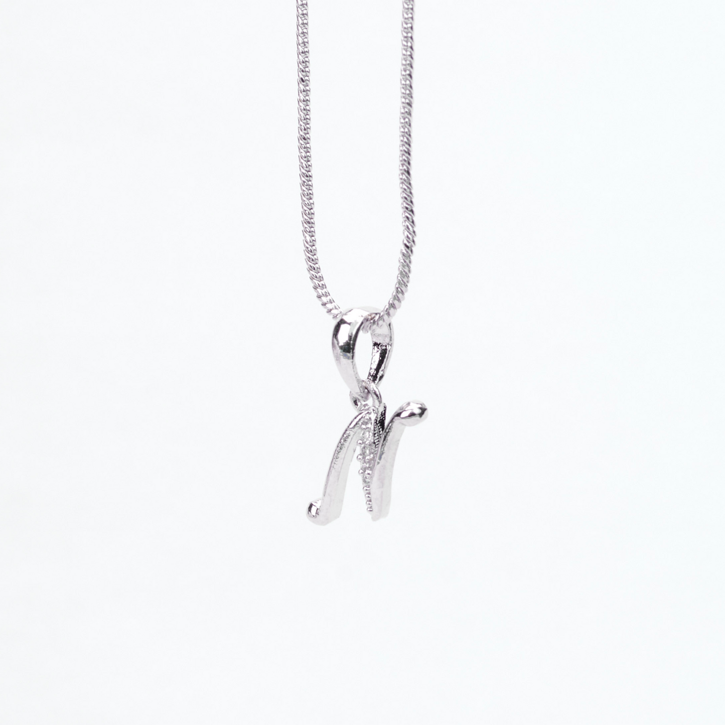 Alphabet N Rhodium Locket with Chain (18") - Opal Touch