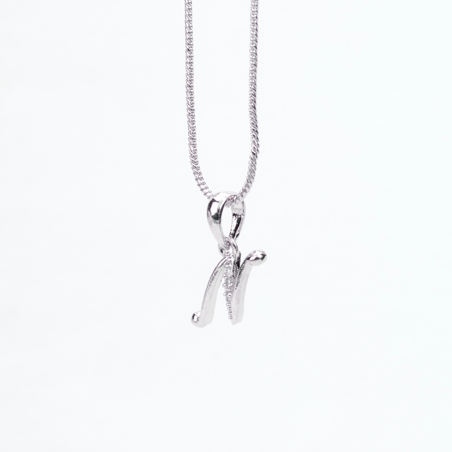 Alphabet N Rhodium Locket with Chain (18") - Opal Touch