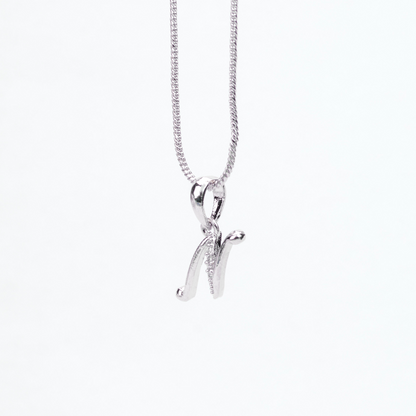 Alphabet N Rhodium Locket with Chain (18") - Opal Touch