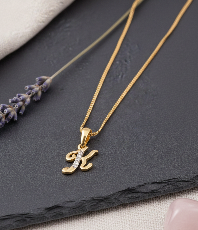 Alphabet K Two Tone Locket with Chain (18
