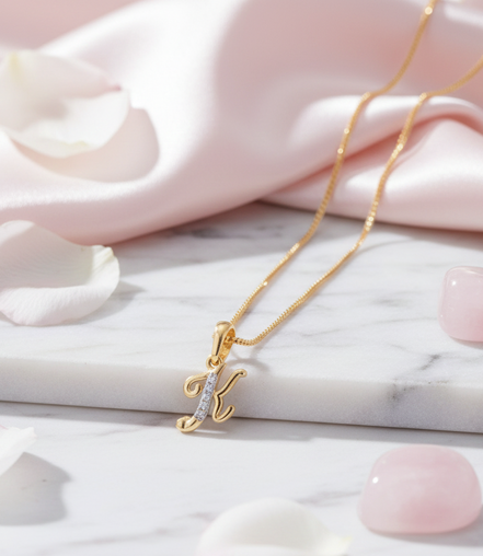 Alphabet K Two Tone Locket with Chain (18")