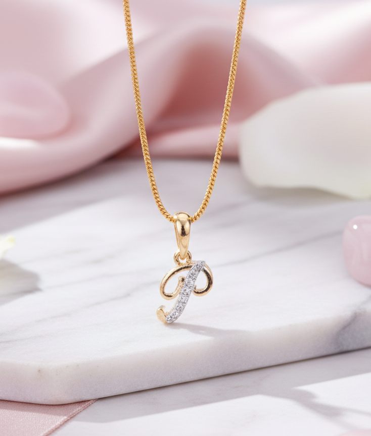 Alphabet P Two Tone Locket with Chain (18