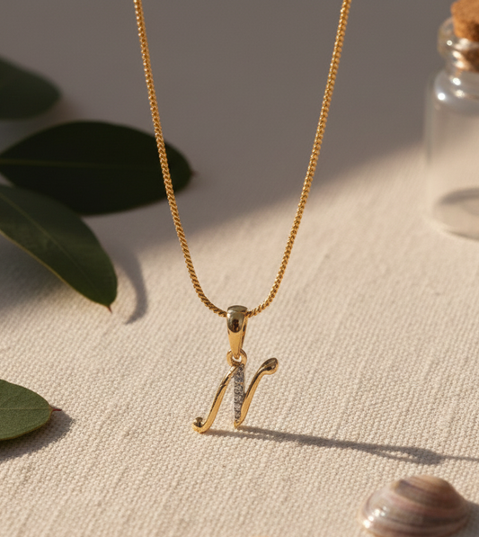 Alphabet N Two Tone Locket with Chain (18")