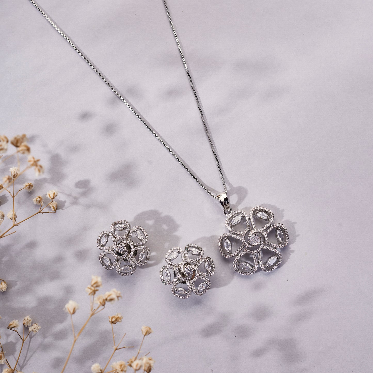 Twilight Blossom Rhodium Plated Locket Set