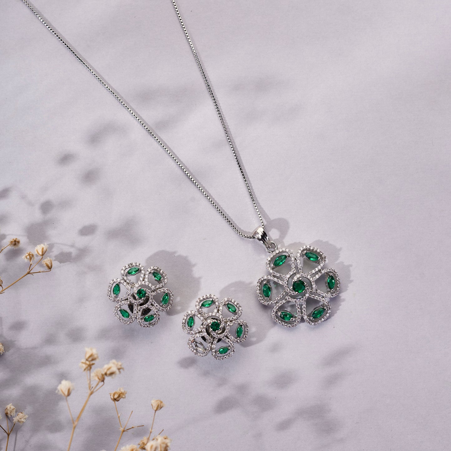 Twilight Blossom Rhodium Plated Locket Set