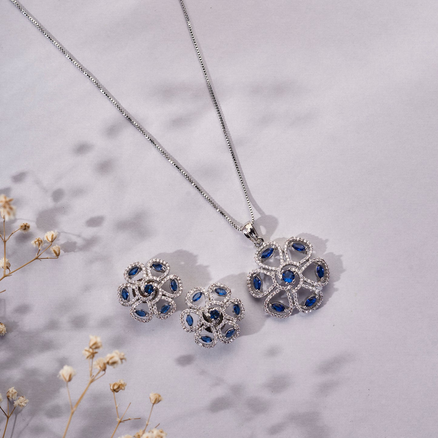 Twilight Blossom Rhodium Plated Locket Set