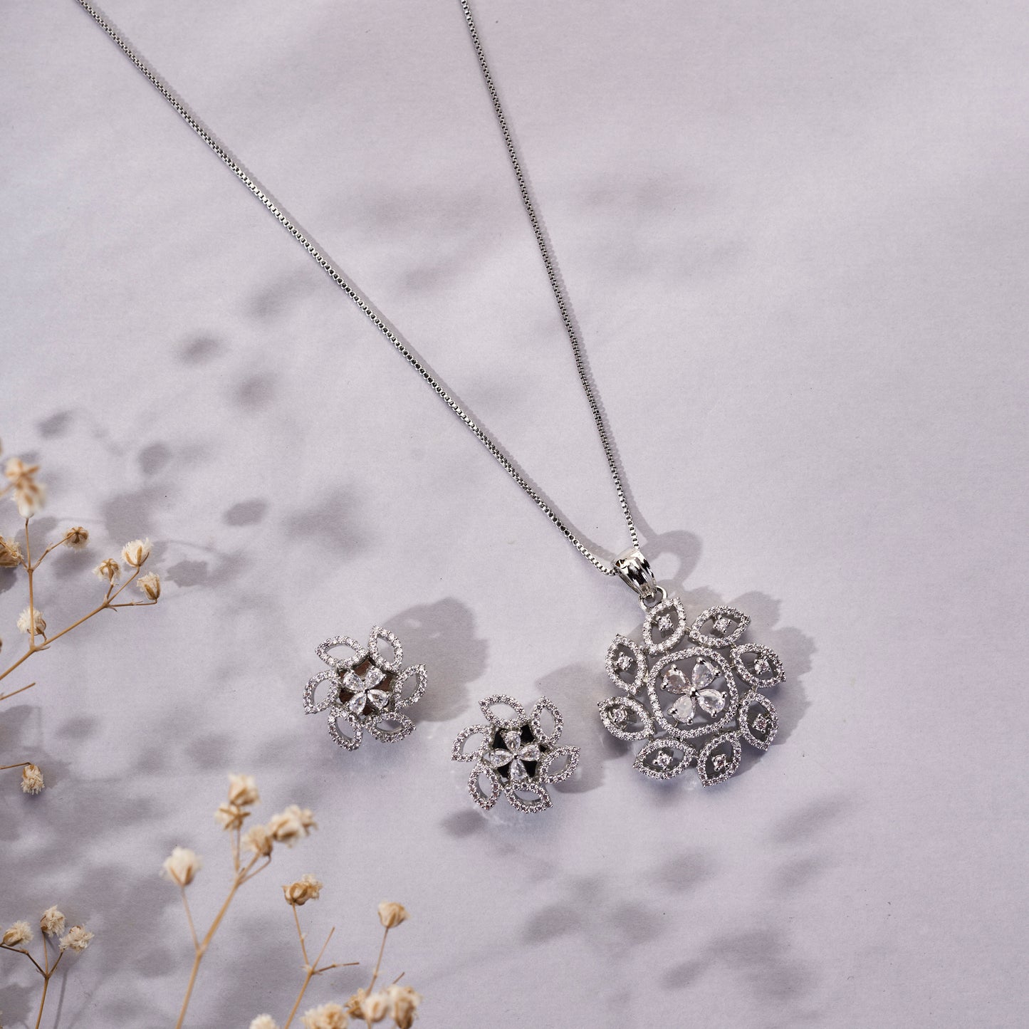 Moonflower Spark Rhodium Plated Locket Set