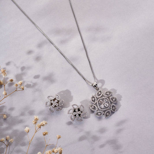 Moonflower Spark Rhodium Plated Locket Set